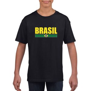 Zwart / geel Brazilie supporter t-shirt voor kinderen - Braziliaanse vlag shirts