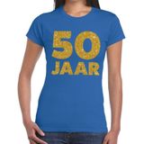 50 Jaar gouden glitter tekst verjaardag blauw dames - dames shirt  50 Jaar -  Sarah kleding