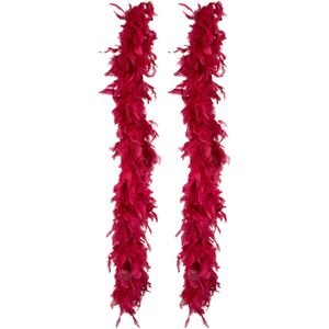 Boland Carnaval verkleed boa met veren - 2x - bordeaux rood - 180 cm - 50 gram - Glitter and Glamour - verkleed accessoires