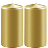 2x Metallic gouden cilinderkaarsen/stompkaarsen 6 x 15 cm 58 branduren - Geurloze kaarsen metallic goud - Woondecoraties
