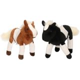 Set van 2x Stuks Pluche Dieren Paarden Knuffels 25 cm - Bruin en Zwart Speelfiguur
