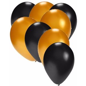 90x stuks party ballonnen zwart en goud 27 cm - Feestartikelen/versieringen