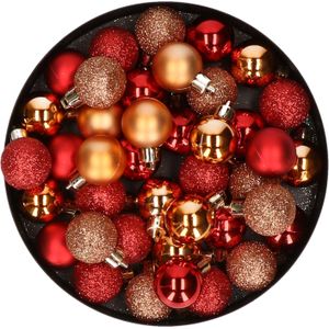 Kleine kunststof kerstversiering 40x stuks set en 3 cm kerstballen in het koper en rood - Voor kleine kerstbomen