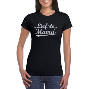 Liefste mama cadeau t-shirt met zilveren glitters op zwart dames - kado shirt voor moeders