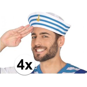 4x Wit/blauw matrozen verkleed hoedjes voor volwassenen