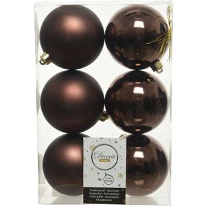 30x Donkerbruine kunststof kerstballen 8 cm - Mat/glans - Onbreekbare plastic kerstballen - Kerstboomversiering donkerbruin