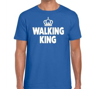 Walking King t-shirt blauw heren - feest shirts heren - wandel/avondvierdaagse kleding