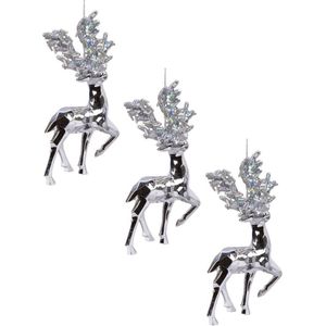 12x Kerstboomhangers zilveren rendieren 16 cm kerstversiering - Zilveren kerstversiering/boomversiering