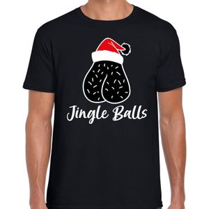 Bellatio Decorations Foute humor Kerst t-shirt - jingle balls - heren - zwart