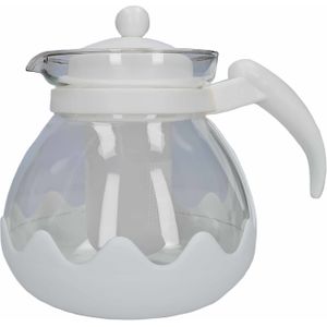 Witte theepot van glas met thee filter/infuser 1,25 liter - Theepotten/theekannen