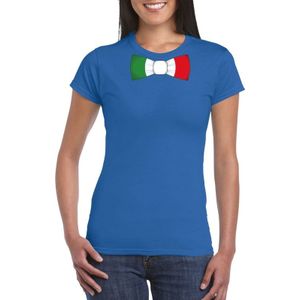 Blauw t-shirt met Italiaanse vlag strikje dames -  Italie supporter