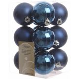 Kerstversiering kunststof kerstballen donkerblauw 5-6-8 cm pakket van 45x stuks - Met kunststof ster piek van 19 cm