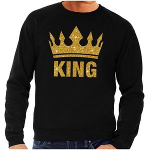 Zwarte King gouden glitter kroon sweater / trui heren - Zwarte Koningsdag kleding