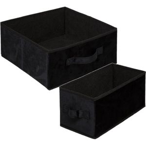 Set van 2x stuks opbergmanden/kastmanden 7 en 14 liter zwart van polyester 31 cm - Opbergboxen - Vakkenkast manden