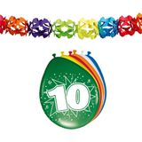 Folat Party 10e jaar verjaardag feestartikelen versiering - 16x ballonnen/2x slingers van 6 meter