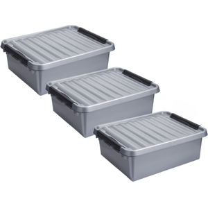 4x stuks opberg box/opbergdoos 25 liter 50 x 40 x 18 cm - Opslagbox - Opbergbak kunststof grijs/zwart