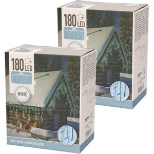 Set van 2x stuks ijspegelverlichting helder wit buiten 180 lampjes 600 x 52 cm - Kerstverlichting ijspegellampjes