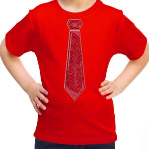 Bellatio Decorations Verkleed t-shirt voor kinderen - glitter stropdas - rood - meisje - carnaval