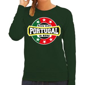 Have fear Portugal is here sweater met sterren embleem in de kleuren van de Portugese vlag - groen - dames - Portugal supporter / Portugees elftal fan trui / EK / WK / kleding