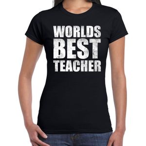 Worlds best teacher / werelds beste lerares cadeau t-shirt zwart dames - verjaardag kado t-shirt voor een lerares - bedankje / cadeau t-shirts