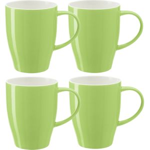 Bellatio Design Koffie mokken/bekers Paris - 4x - porselein - met oor - lime groen - 350 ml