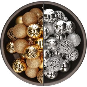 74x stuks kunststof kerstballen mix van zilver en goud 6 cm - Kerstversiering