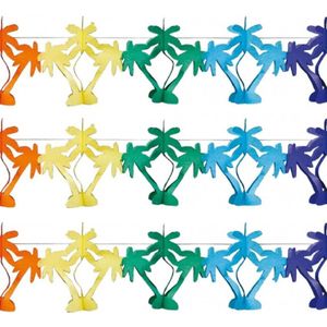 3x stuks gekleurde Hawaii palmbomen thema feestslinger 4 meter - Feestartikelen/versiering