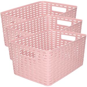 Plasticforte Opbergmand - 3x - Kastmand - rotan kunststof - oudroze - 10 Liter - 22 x 33 x 16 cm