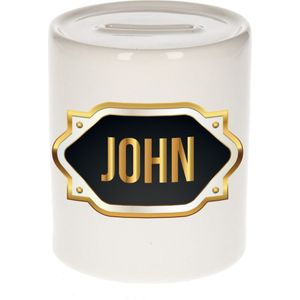 John naam cadeau spaarpot met gouden embleem - kado verjaardag/ vaderdag/ pensioen/ geslaagd/ bedankt