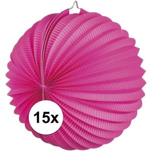 15x Lampionnen fuchsia roze 22 cm