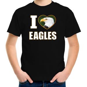 I love eagles t-shirt met dieren foto van een amerikaanse zeearend zwart voor kinderen - cadeau shirt vogel / adelaars liefhebber - kinderkleding / kleding