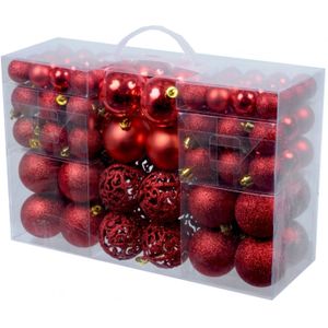 Rode plastic/kunststof kerstballen 100 stuks in 3 formaten - Kerstboomversiering/kerstversiering rode kerstballen