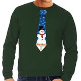 Foute kersttrui / sweater stropdas met sneeuwpop print groen voor heren