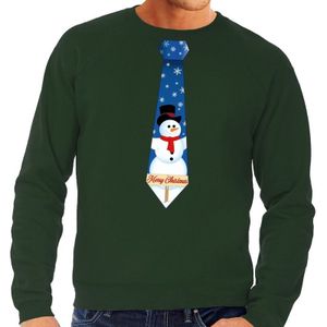 Foute kersttrui / sweater stropdas met sneeuwpop print groen voor heren