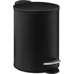 5Five Pedaalemmer - zwart - metaal - 3L - 23 cm - soft close - voor badkamer en toilet