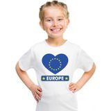 Europa kinder t-shirt met Europese vlag in hart wit jongens en meisjes