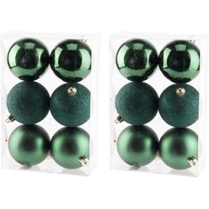 18x stuks kerstballen 8 cm donkergroen kunststof - Mat/glans/glitter - Onbreekbare plastic kerstballen - Kerstversiering