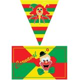 Carnaval versiering pakket - 2x grote vlag en 6x puntvlaggetjes - Clowns - Rood/geel/groen