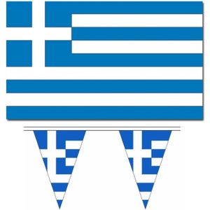 Landen vlaggen versiering set Griekenland 2x artikelen vlag 90 x 150 cm en een punt vlaggenlijn van 5 meter
