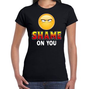 Funny emoticon t-shirt Shame on you zwart voor dames - Fun / cadeau shirt