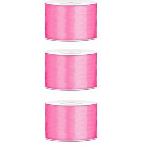 3x Hobby/decoratie roze satijnen sierlinten 5 cm/50 mm x 25 meter - Cadeaulint satijnlint/ribbon - Roze linten - Hobbymateriaal benodigdheden - Verpakkingsmaterialen