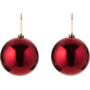2x Grote kunststof kerstballen rood 15 cm - Grote onbreekbare kerstballen - Rode kerstversiering/kerstdecoratie