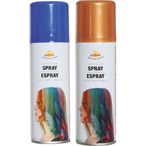 Fiesta Guirca Carnaval verkleed haar verf/spray - blauw en goud - spuitbus - 125 ml