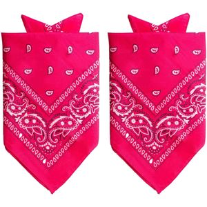 Partychimp Traditionele bandana's - 2x stuks - roze - 52 x 55 cm