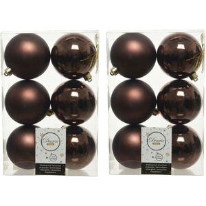 12x Donkerbruine kunststof kerstballen 8 cm - Mat/glans - Onbreekbare plastic kerstballen - Kerstboomversiering donkerbruin