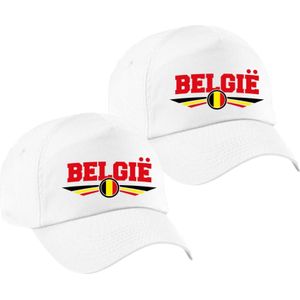 2x stuks Belgie landen pet wit volwassenen - Belgie baseball cap - EK / WK / Olympische spelen outfit