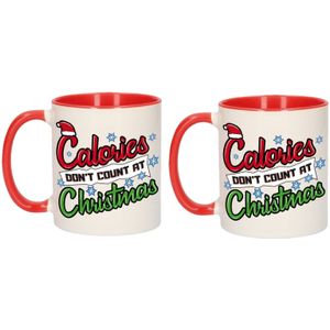 2x stuks grappige Kerstmis mokken - calories dont count at Christmas - 300 ml - keramiek - cadeau mokken / bekers - Kerst servies
