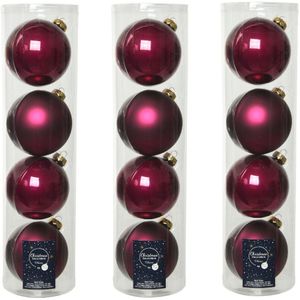 12x stuks kerstballen framboos roze (magnolia) van glas 10 cm - mat/glans - Kerstversiering/boomversiering