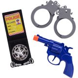 Carnaval verkleed speelgoed politiepet zwart voor kinderen met accessoires pistool/handboeien/badge