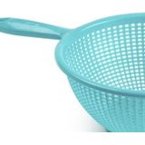 Plasticforte Keuken vergiet/zeef met handvat - kunststof - Dia 22 cm x Hoogte 10 cm - blauw